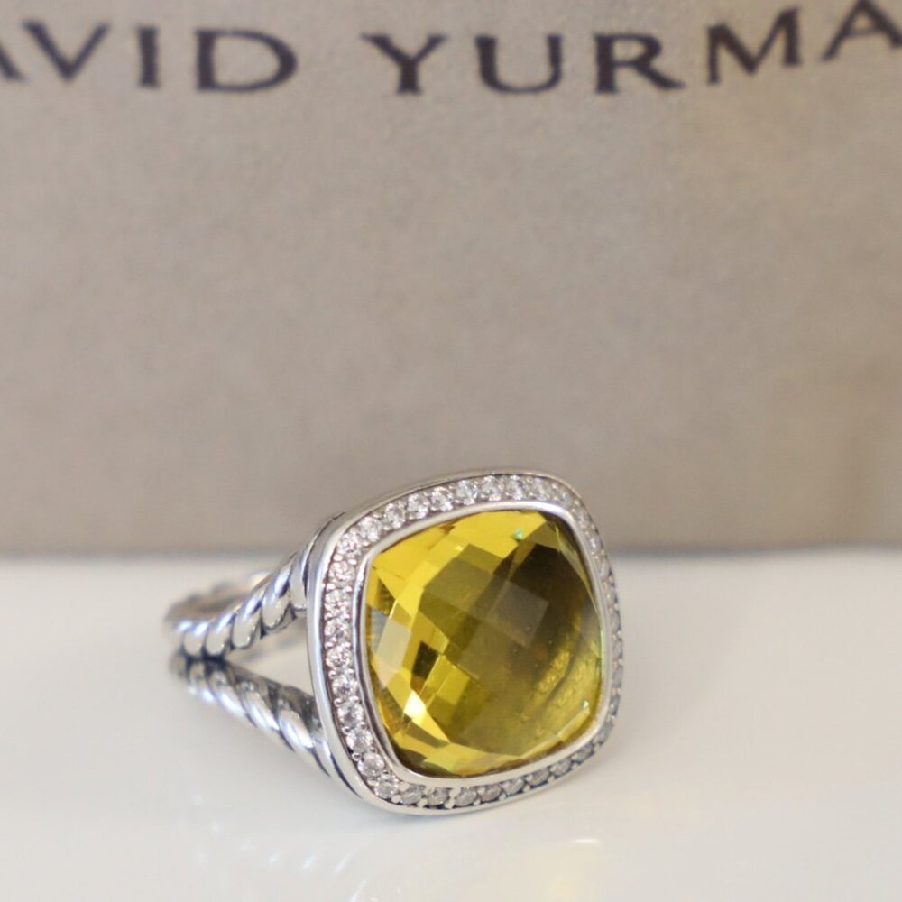 David Yurman Sterling Silver 14mm Albion Ring Lemon Citrine with Diamonds size 7
